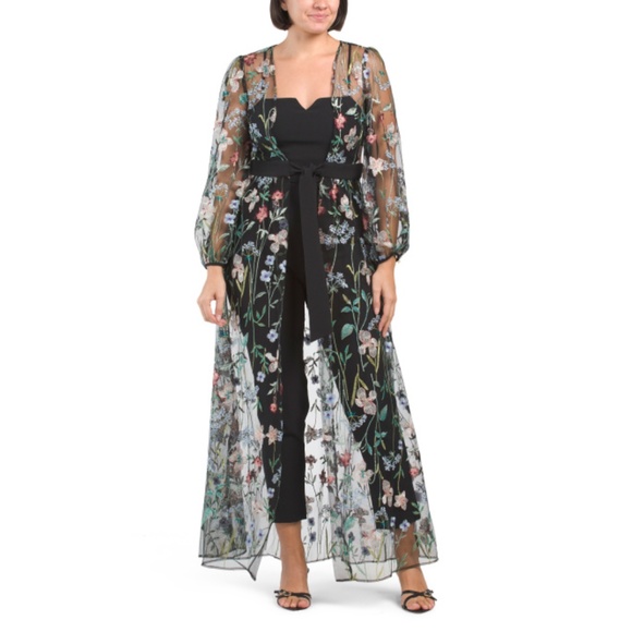 JULIA JORDAN Crepe Jumpsuit With Long Sleeve Floral Embroidered Jacket